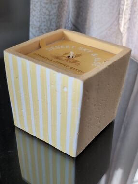 Yellow Striped Square Citronella Candle